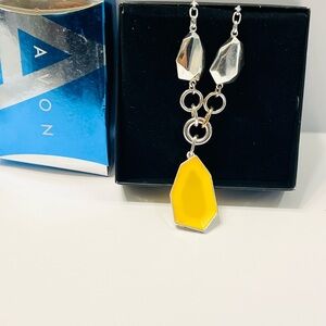 Avon Silver Necklace with Yellow Geometric Pendant